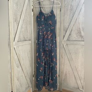 Crystal Doll Blue maxi long flowy floral flower Women’s dress romper size 7